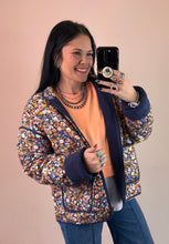 Load image into Gallery viewer, Midnight Blue Floral Quilted Jacket
