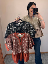 Load image into Gallery viewer, Floral Jacquard Peplum Top **3 COLORS** - PLUS
