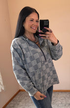 Load image into Gallery viewer, Washed Checkered Denim Hoodie
