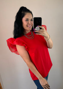 Red Tulle Sleeve Top