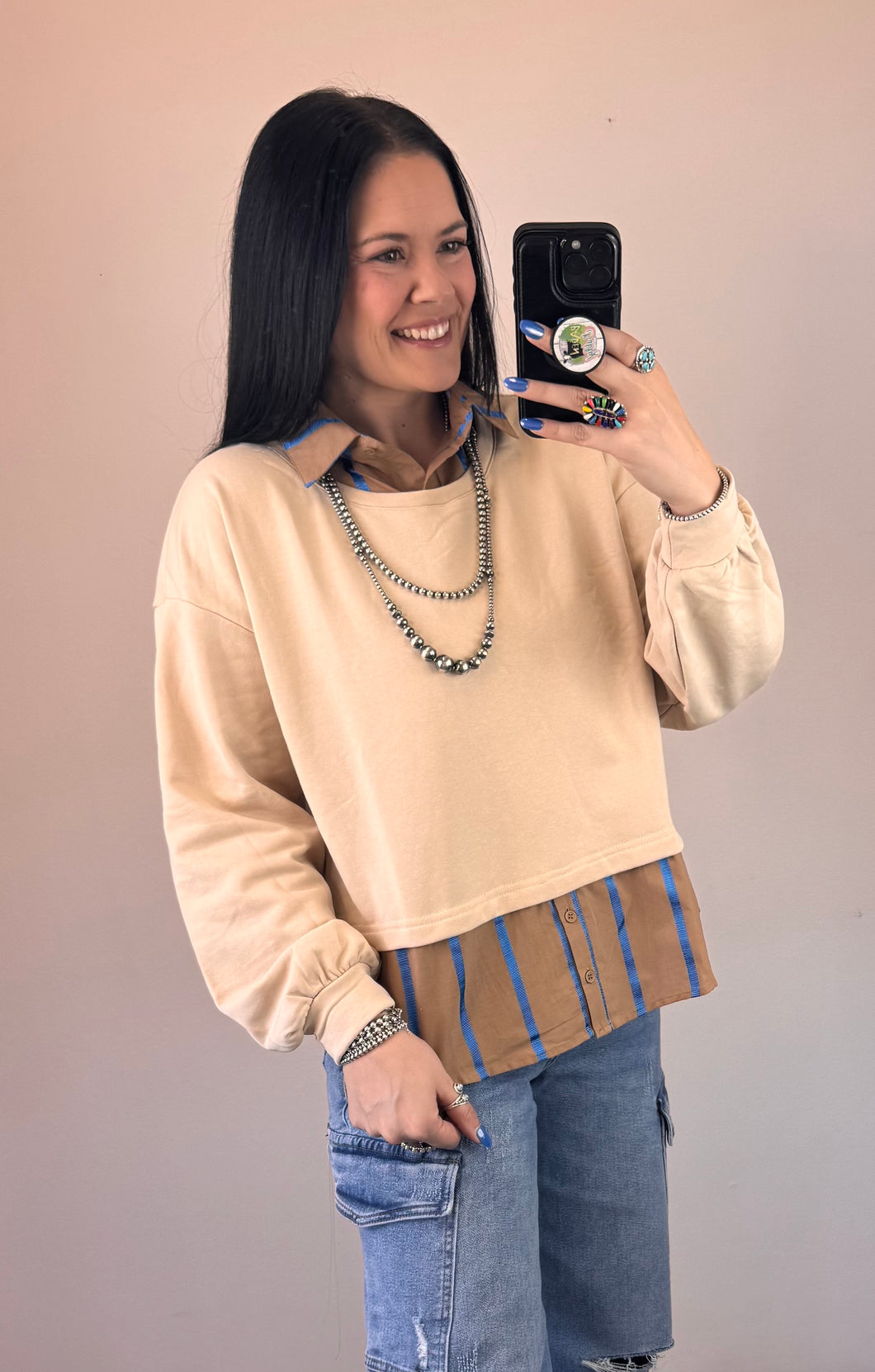 Taupe Mixed Top