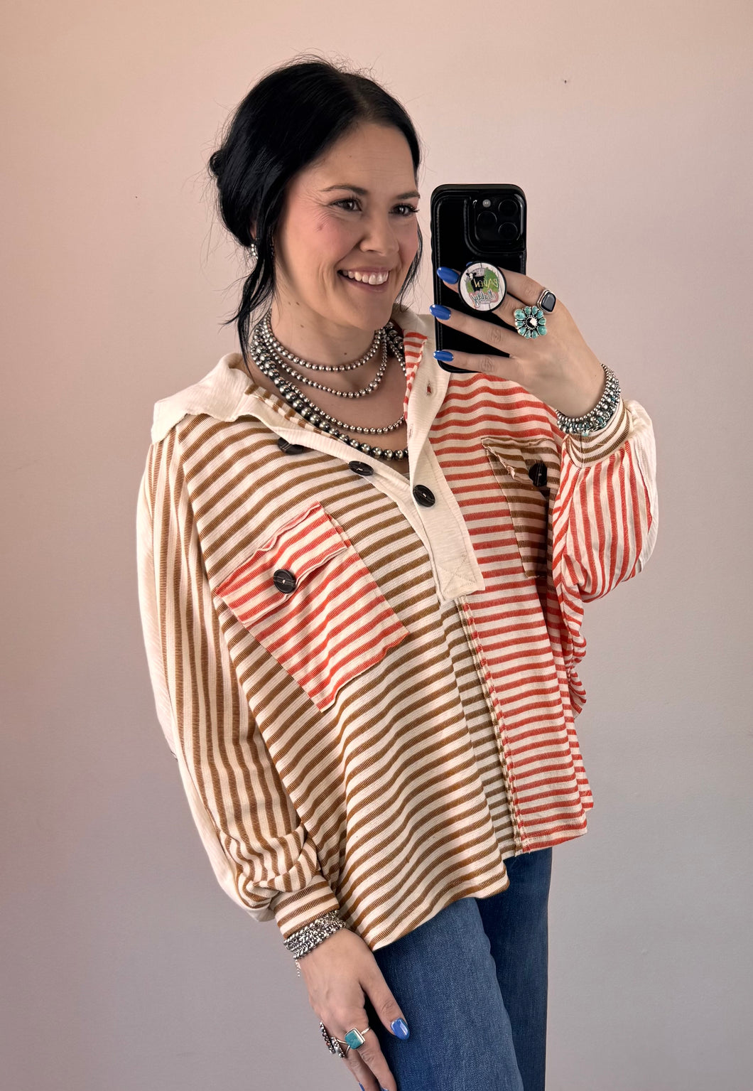 Striped Colorblock 1/4 Button Pullover **2 COLORS**