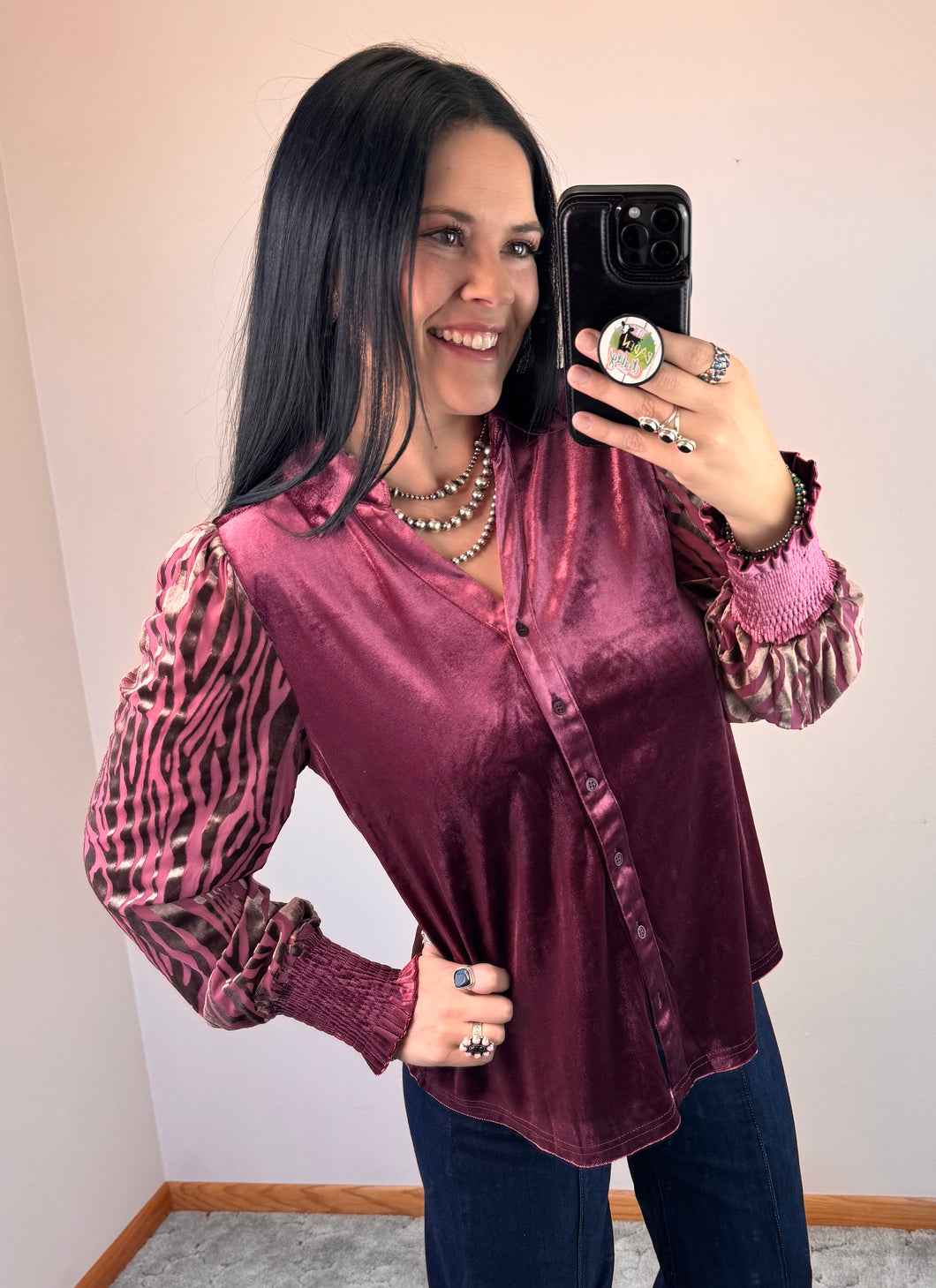 Dark Mauve Velvet Button Up Top