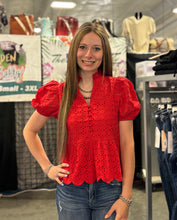 Load image into Gallery viewer, Eyelet Puff Sleeve Top **3 COLORS**
