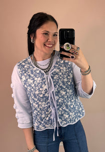 Blue Floral Quilted Tie Vest