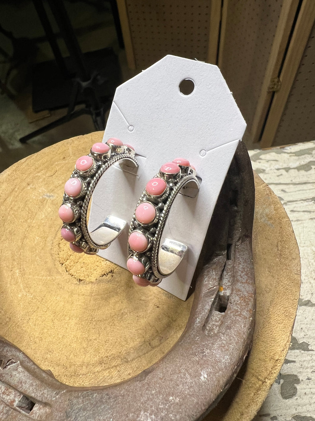 Pink Conch Hoop Earrings