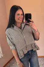 Load image into Gallery viewer, Striped Ruffle Hem Button Down Top
