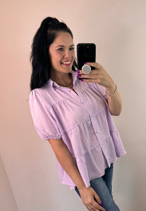 Lavender Tiered Button Down Top