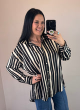 Load image into Gallery viewer, Black Striped Satin Button Down Top
