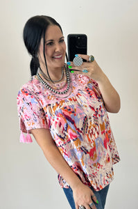 Pink Aztec Embroider Top - PLUS