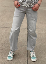 Load image into Gallery viewer, Mid Rise Grey Wash Barrel Risen Jeans
