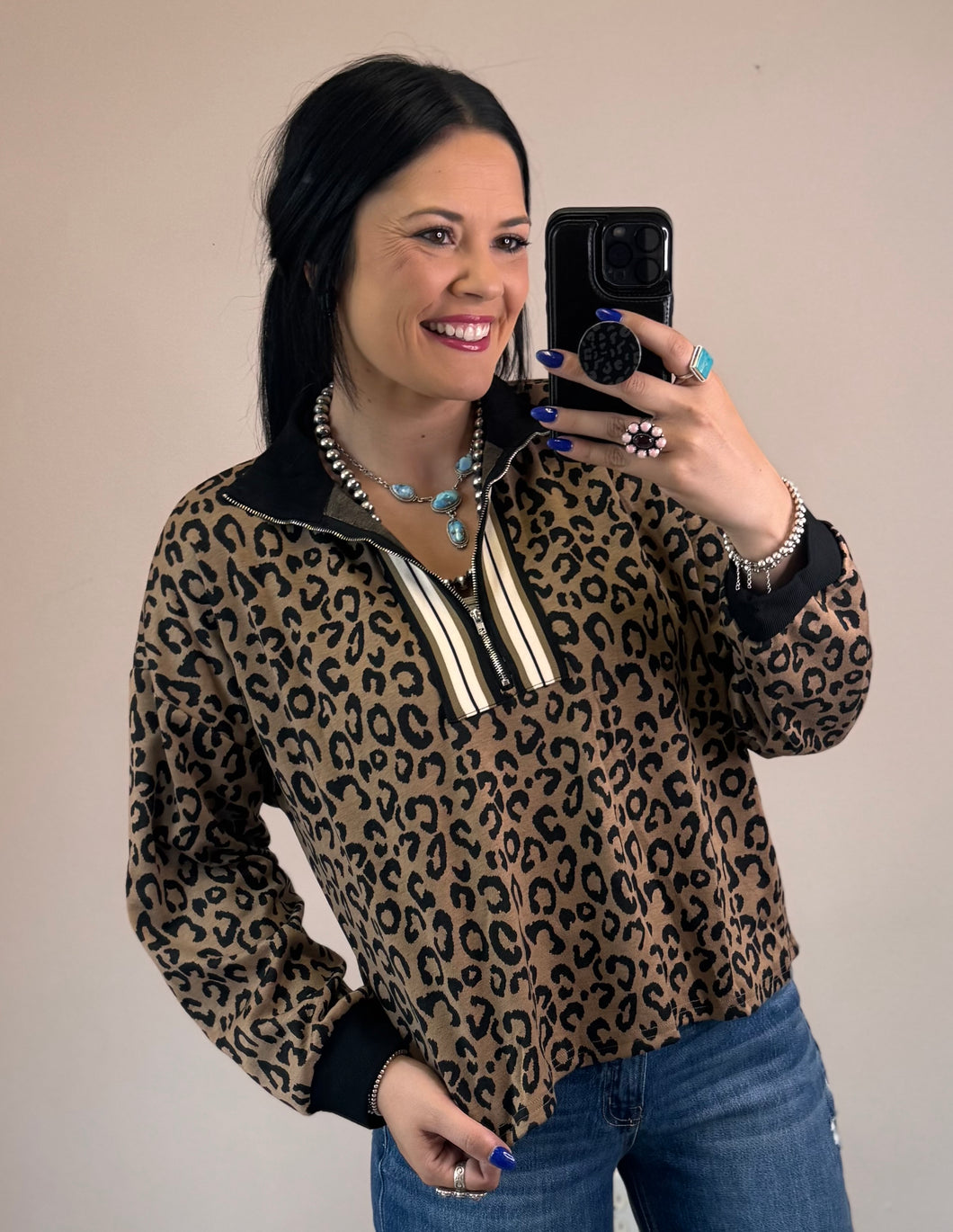 Leopard Knit 1/4 Zip