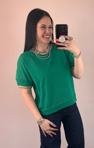 Striped Trim Short Sleeve Top **3 COLORS**