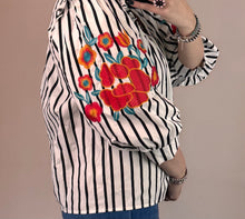 Load image into Gallery viewer, Striped Embroidery Sleeve Top **2 COLORS**
