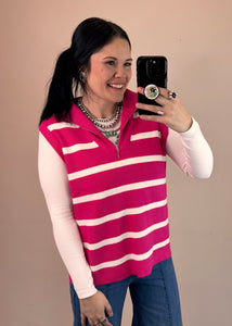 Striped 1/4 Zip Sweater Vest **3 COLORS** - PLUS