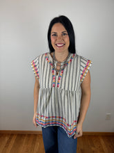 Load image into Gallery viewer, Charcoal Striped Embroidered Top
