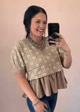 Load image into Gallery viewer, Floral Jacquard Peplum Top **3 COLORS** - PLUS
