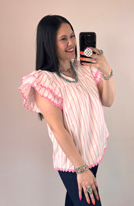 Pink Striped Ric Rac Top