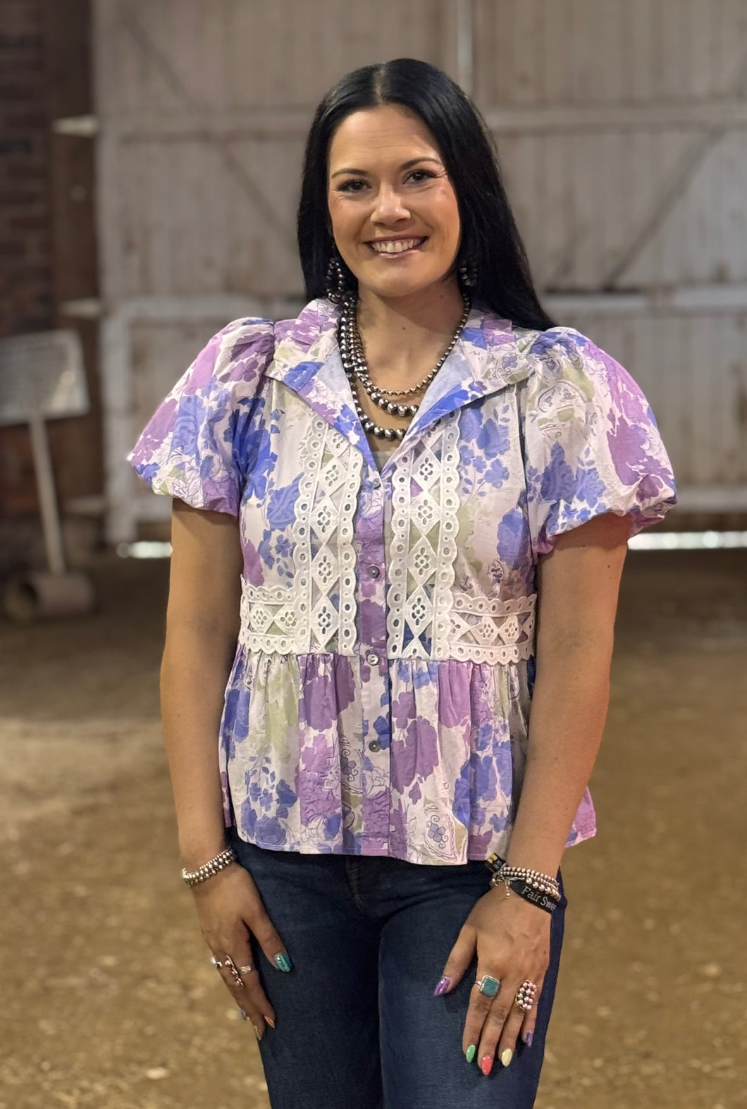 Purple Floral Babydoll Top