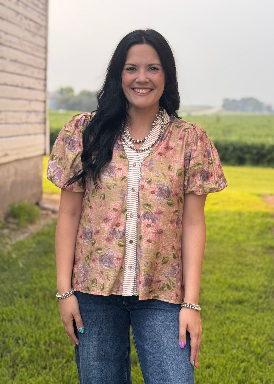 Camel Floral Top