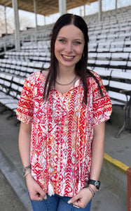 Abstract Print Embroidered Top