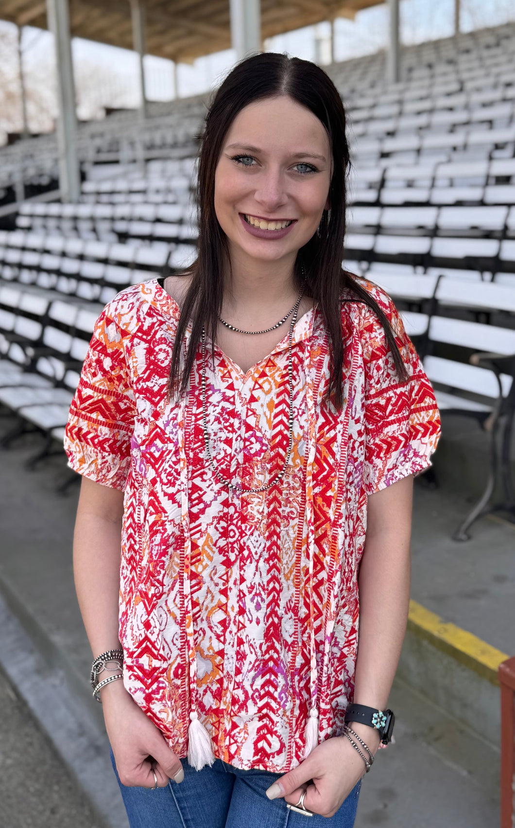 Abstract Print Embroidered Top