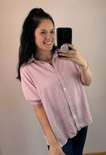 Load image into Gallery viewer, Berry Pinstriped Button Down Top
