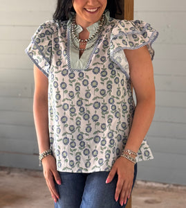Mint Floral Top