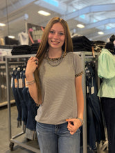 Load image into Gallery viewer, Leopard Short Sleeve Pinstripe Top
