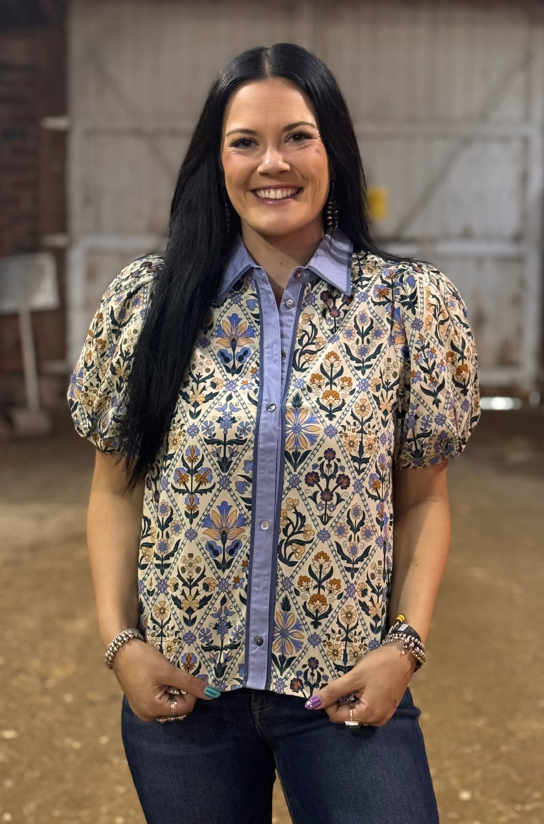 Diamond Floral Button Down Top **2 COLORS**