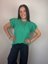 Load image into Gallery viewer, Emerald Layered Ruffle Sleeve Top - PLUS
