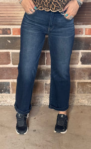 Dark Wash Tummy Control Cropped Risen Jeans