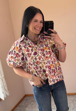 Load image into Gallery viewer, Floral Puff Sleeve Button Down Top **2 COLORS**
