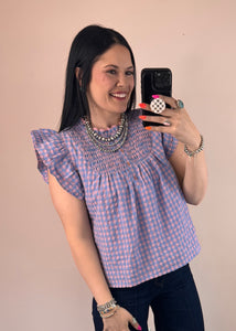Pink And Blue Gingham Top