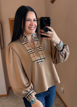 Load image into Gallery viewer, Taupe Plaid Detail Top
