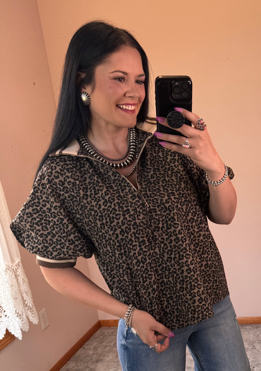 Leopard 1/4 Zip Top **2 COLORS**