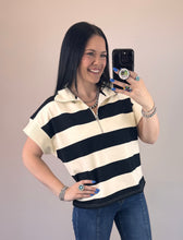 Load image into Gallery viewer, Short Sleeve Striped 1/4 Zip Pullover **2 COLORS** - PLUS
