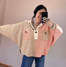 Load image into Gallery viewer, Striped Colorblock 1/4 Button Pullover **2 COLORS**

