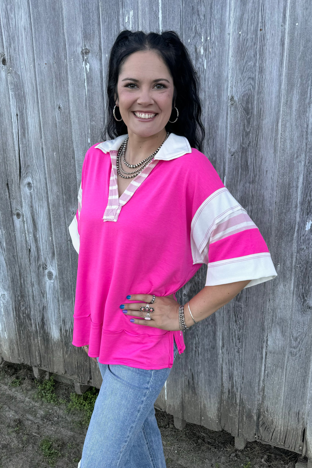 Fuchsia Colorblock Top - PLUS