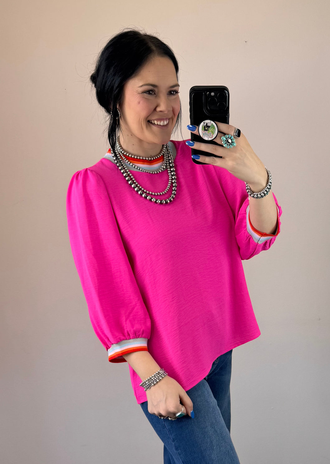 Striped Ribbing 3/4 Sleeve Top **3 COLORS**