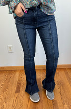 Load image into Gallery viewer, Dark Wash Peplum Flare KanCan Jeans With Pin Tuck Seams
