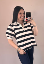Load image into Gallery viewer, Black Striped Collared Top
