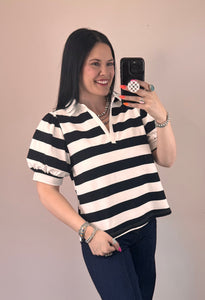 Black Striped Collared Top