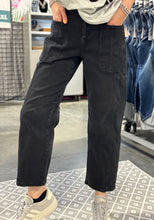 Load image into Gallery viewer, High Rise Black Cargo Barrel Jeans - PLUS
