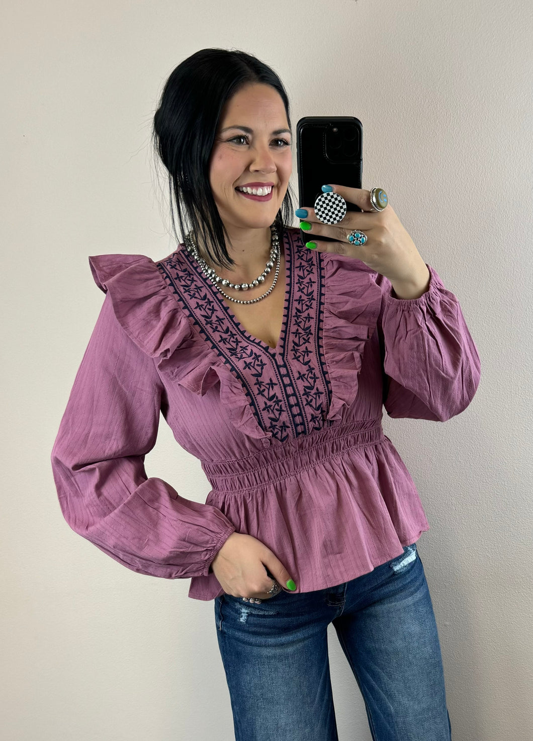 Mauve Embroidered Top