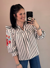 Load image into Gallery viewer, Striped Embroidery Sleeve Top **2 COLORS**
