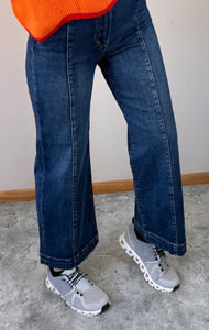 Dark Wash Front Seam Cropped Risen Jeans