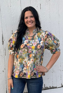 Abstract Floral Top **2 COLORS**