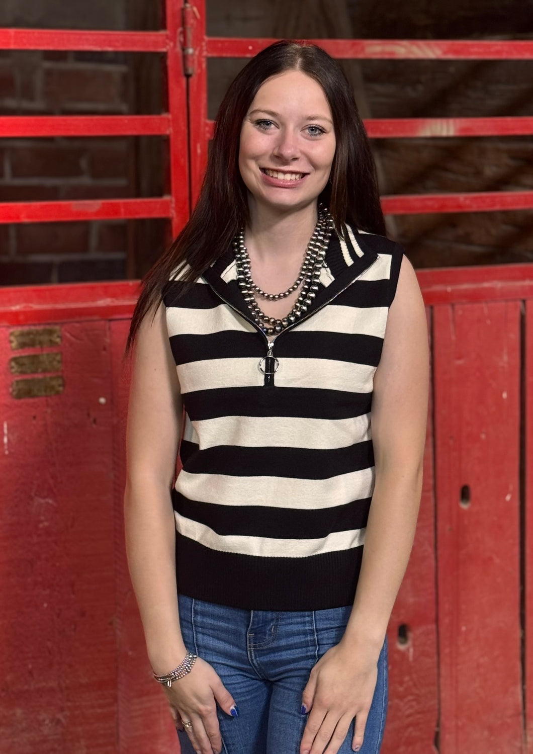 Black And White Stripe Knit Top