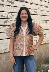 Camel Floral Top